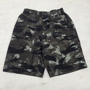 Carhartt Force Shorts Boys Size Large 14-16 Camo Green Elastic Waist Camouflage